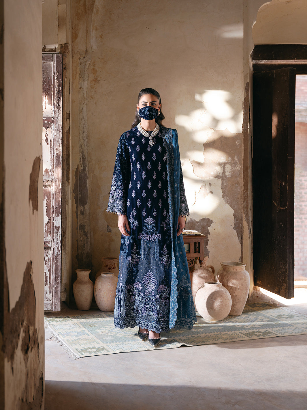 Flossie | Siara Velvet Formals | V-105 - B - Ladies Clothes - Maria Faisal