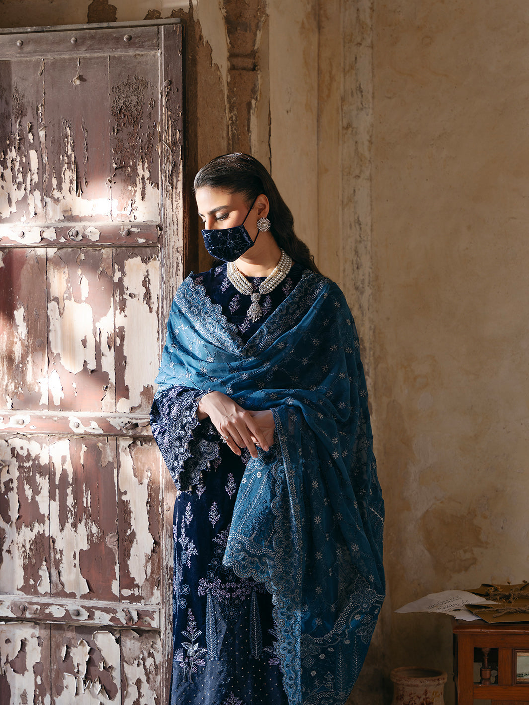 Flossie | Siara Velvet Formals | V-105 - B - Ladies Clothes - Maria Faisal