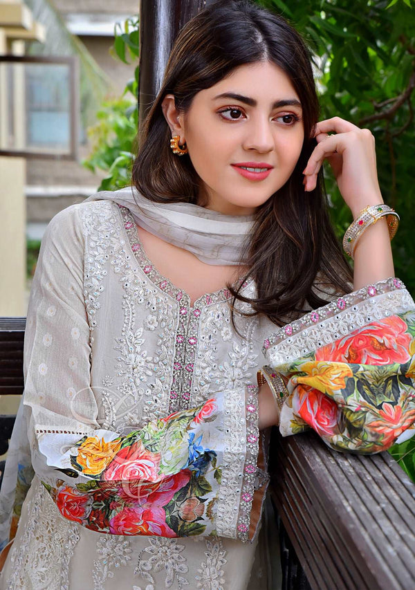 Layla Chatoor | Luxury Pret | Off White Gota Shirt - Luxury Dress - available at Maria Faisal in UK and USA.