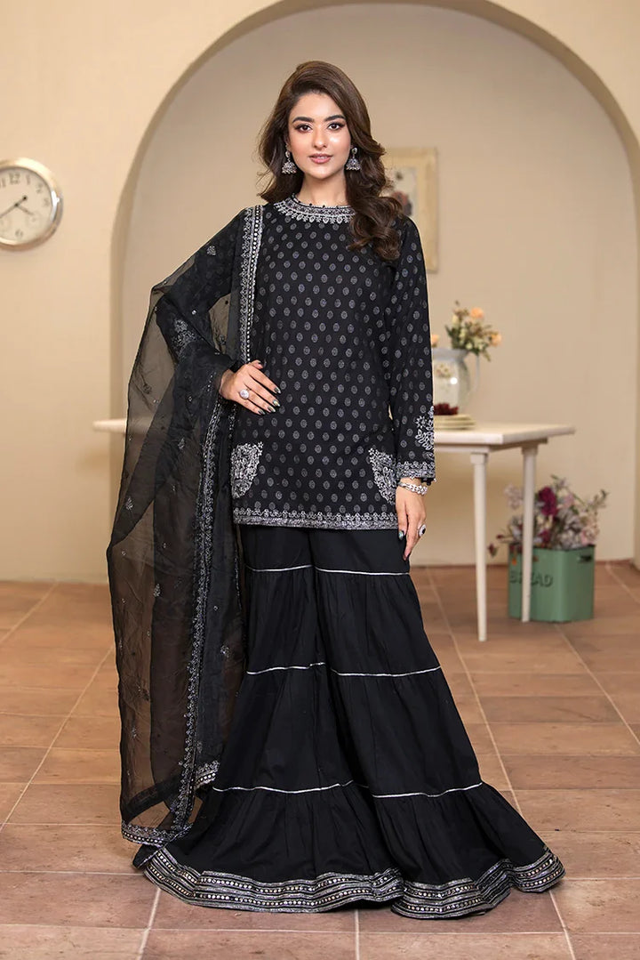 Ellena | Pret Dresses | 3-PC Stitched Embroidered Suit 976BKL - Ladies Clothes - Maria Faisal