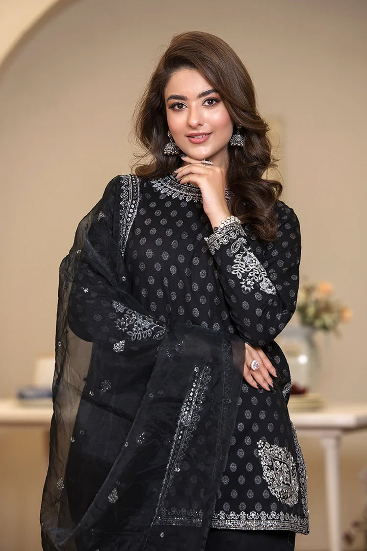 Ellena | Pret Dresses | 3-PC Stitched Embroidered Suit 976BKL - Ladies Clothes - Maria Faisal