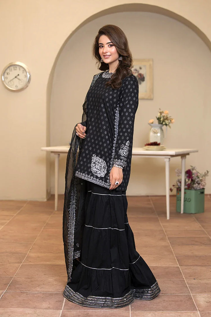 Ellena | Pret Dresses | 3-PC Stitched Embroidered Suit 976BKL - Ladies Clothes - Maria Faisal