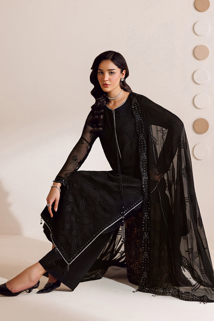 Farasha | Chiffon Threads 26 | Charcoal Whisper - Formal Dress - available at Maria Faisal in UK and USA.