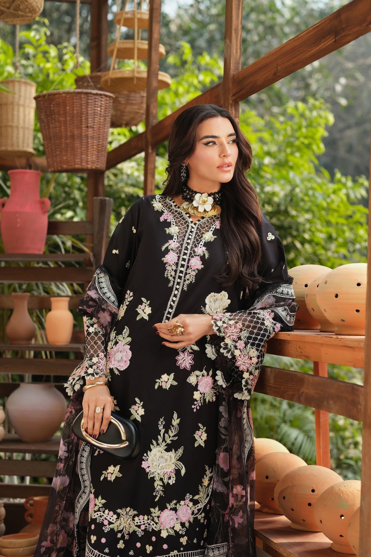 Maryam Hussain | Luxury Lawn 26 | Noir - Luxury Dress - available at Maria Faisal in UK and USA.