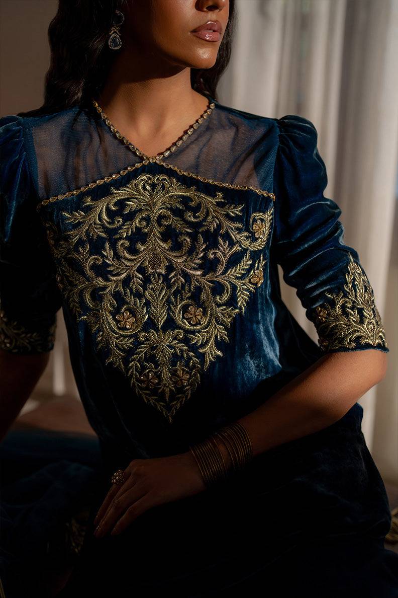 Caia | Luxury Velvet Edit 25 | Roselle (Blue) by Maria Faisal - Registered Vendor of : Caia - type : Ladies Clothes - 100% original wedding dresses