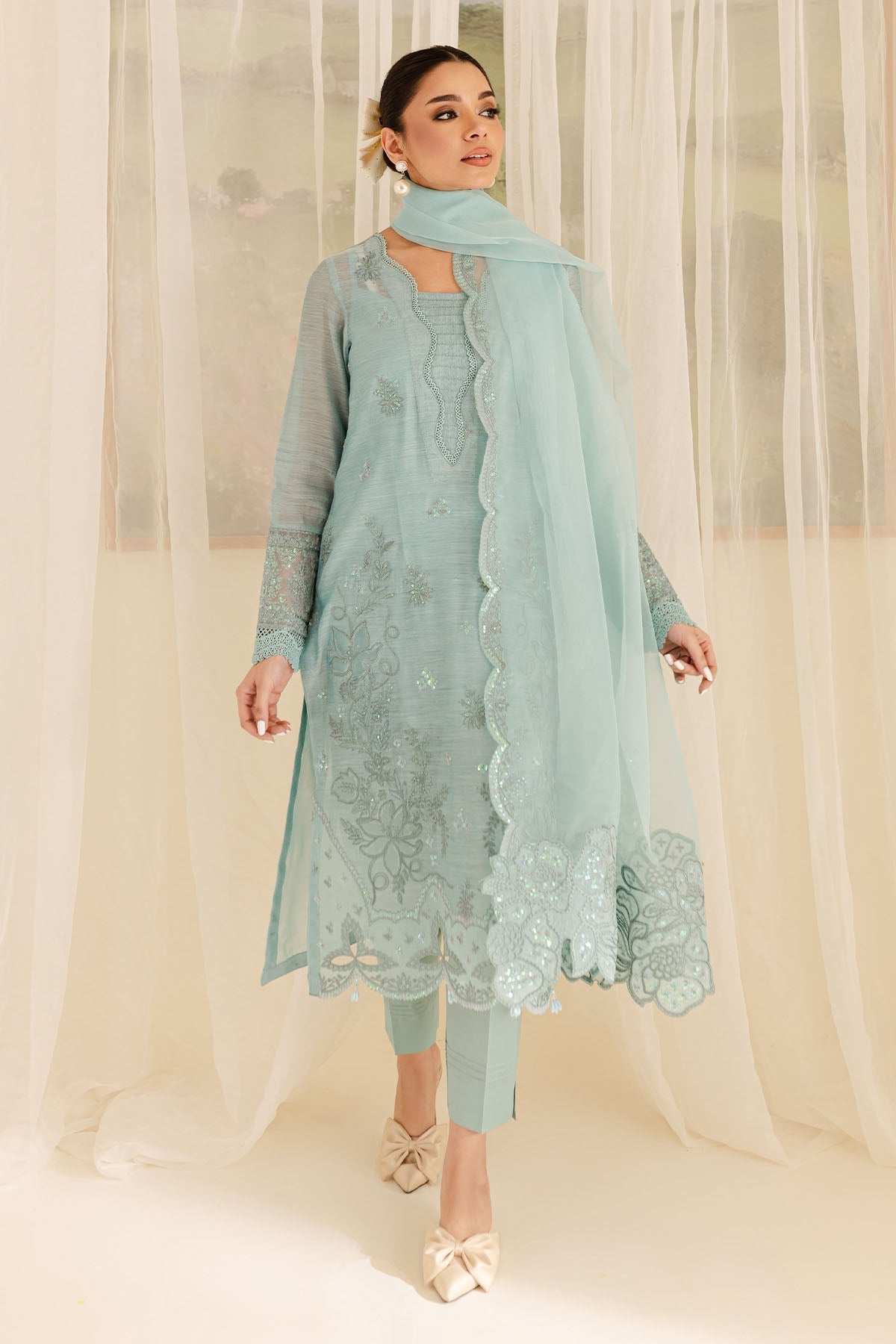 Nureh | Shades of Summer | NP-598 - Luxury Dress - available at Maria Faisal in UK and USA.