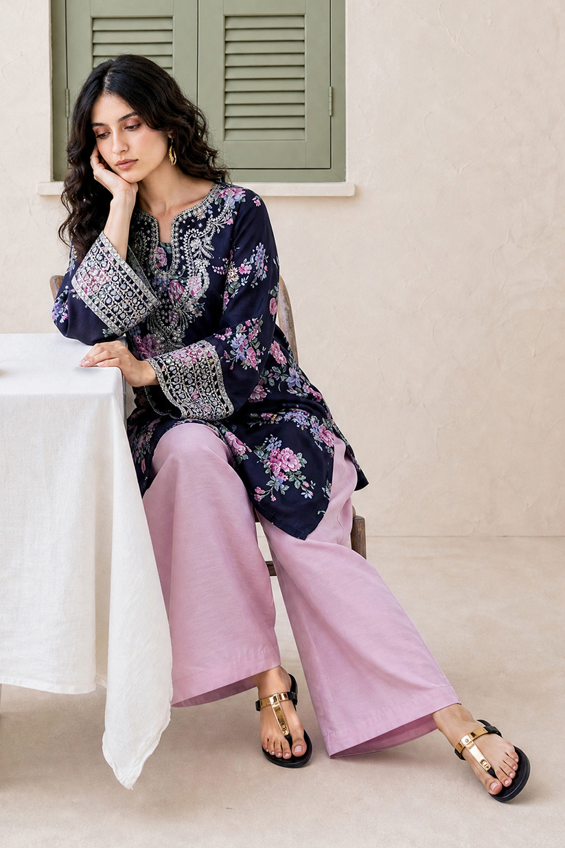 Saad Shaikh | Ease Fall Edit 26 | D-09 Co-ord Set Black and Pink - Casual Dress - available at Maria Faisal in UK and USA.