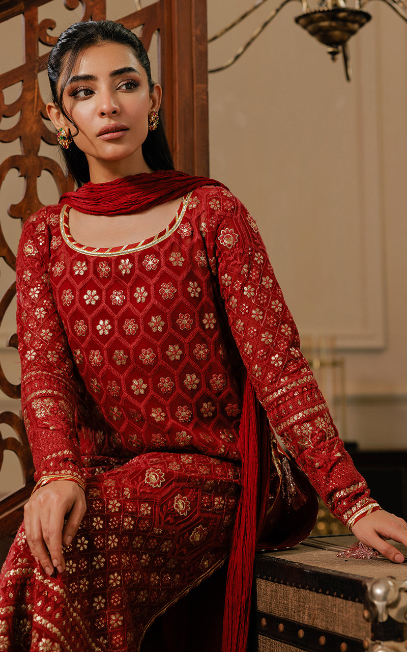 Threads and Motifs | Formal Dresses 25 | Embroidered Shirt With Gharara And Dupatta - Ladies Clothes - Maria Faisal