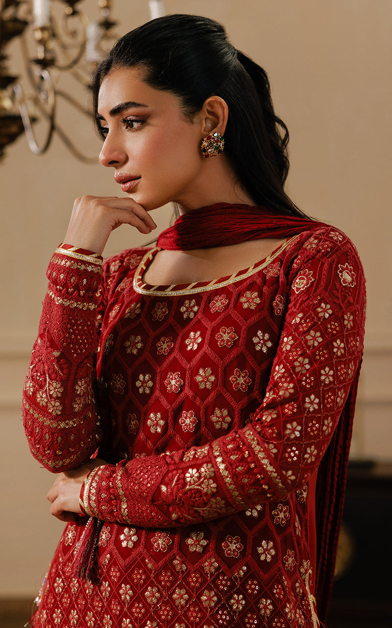 Threads and Motifs | Formal Dresses 25 | Embroidered Shirt With Gharara And Dupatta - Ladies Clothes - Maria Faisal