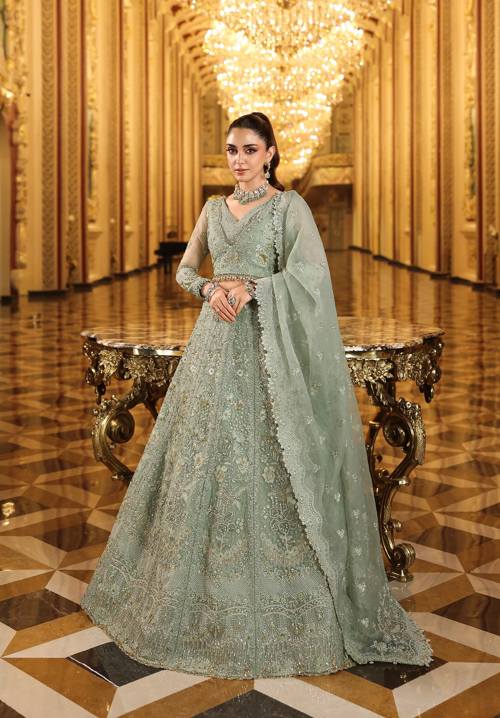 Elaf Premium | Stardom Formal Handwork 25 | ESH-03 LIME LIGHT - Formal Dress - available at Maria Faisal in UK and USA.