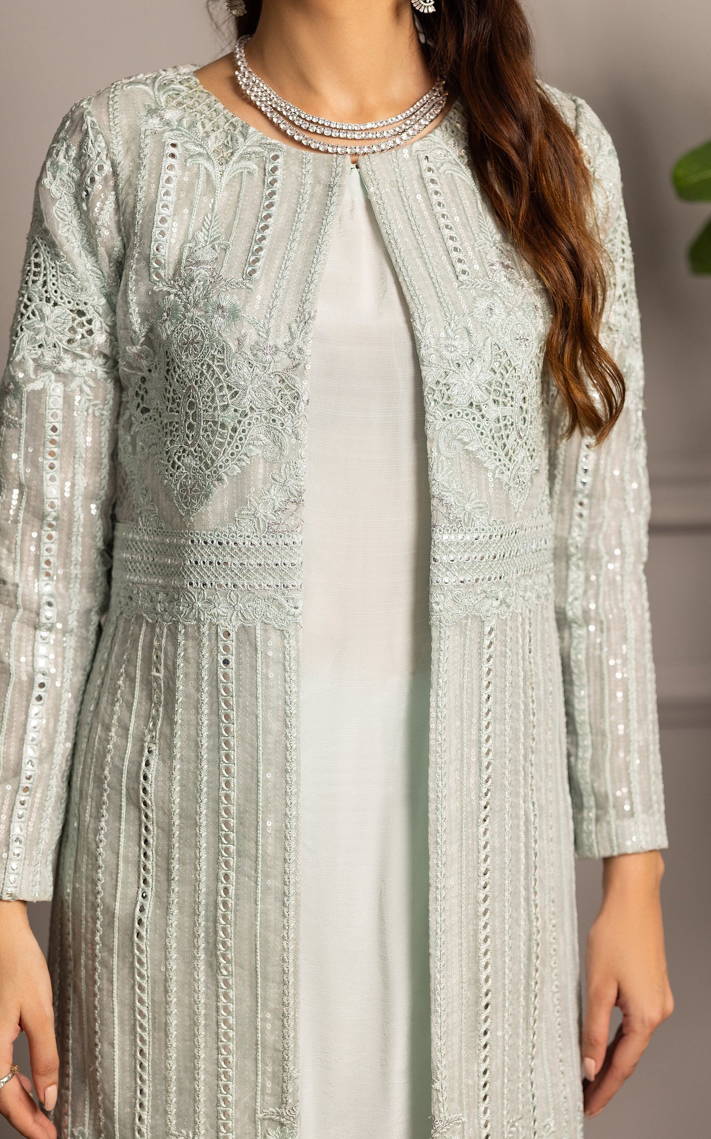 Threads and Motifs | Formal Dresses 25 | Organza Embroidered Jacket With Inner - Ladies Clothes - Maria Faisal