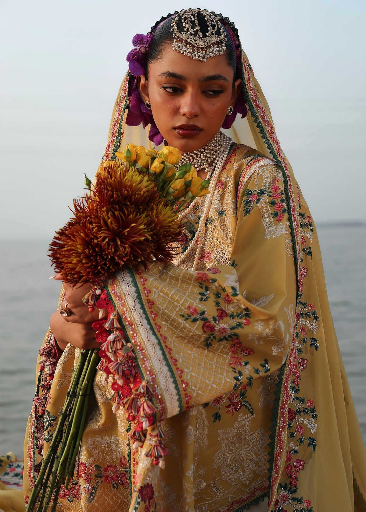 Hussain Rehar | Kalabagh Luxury Lawn 26 | Ochre - Luxury Dress - available at Maria Faisal in UK and USA.