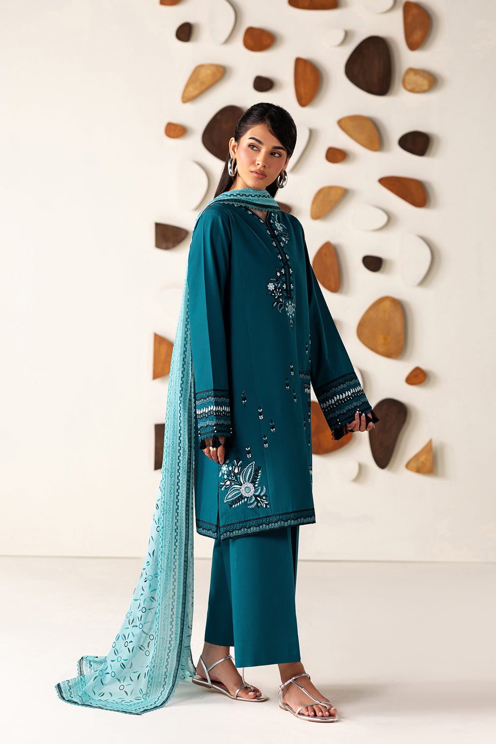 Farasha | Summer Melody 26 | Arctic Teal - Casual Dress - available at Maria Faisal in UK and USA.