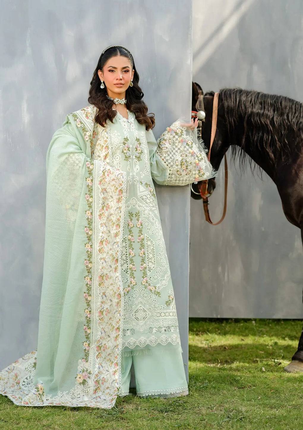 Elaf Premium | Luxury Lawn 25 | ELH-4B FROSTEL by Maria Faisal - Registered Vendor of : Elaf Premium - type : Ladies Clothes - 100% original wedding dresses