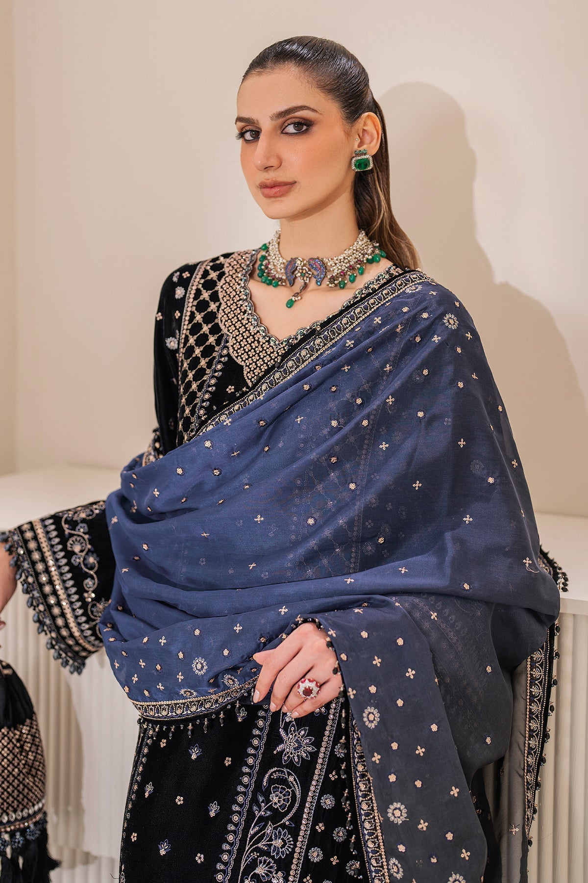 Baroque | Jahanara Luxury Velvet 24 | UF-755 - Designer Dress with Intricate embroidery and embellishments. Shop elegent wedding dress at Maria Faisal.