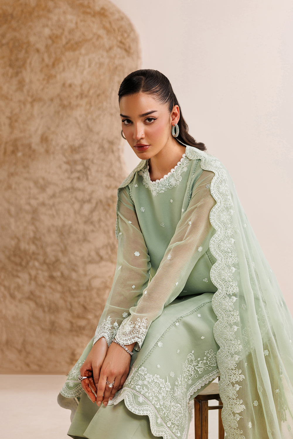 Farasha | Chiffon Threads 26 | Pastel Mint - Formal Dress - available at Maria Faisal in UK and USA.