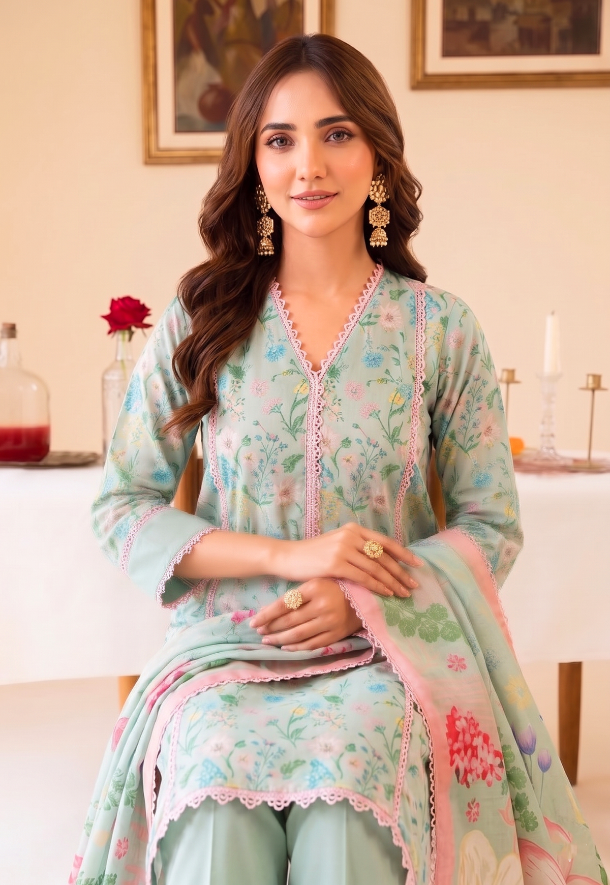 Faiza Faisal | FNF Printed Lawn | MINT DAISY - Casual Dress - available at Maria Faisal in UK and USA.
