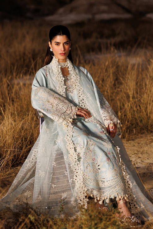 Emaan adeel | Sunlit Groove Luxury Lawn 26 | MORNING DEW - Luxury Dress - available at Maria Faisal in UK and USA.