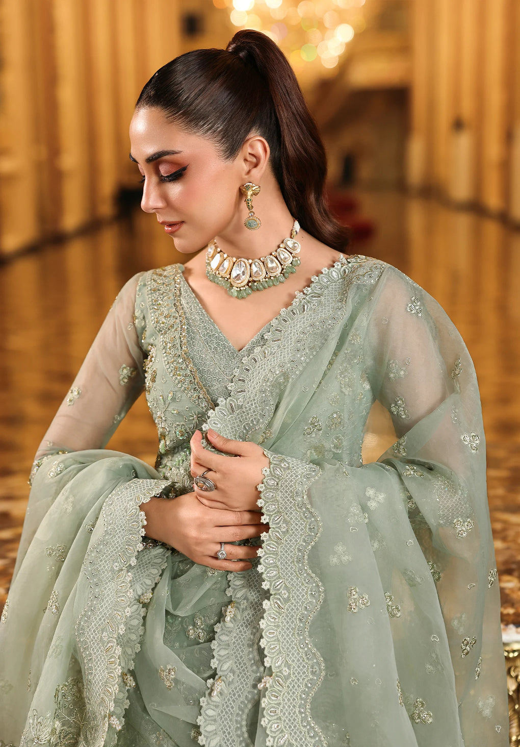 Elaf Premium | Stardom Formal Handwork 25 | ESH-03 LIME LIGHT - Formal Dress - available at Maria Faisal in UK and USA.