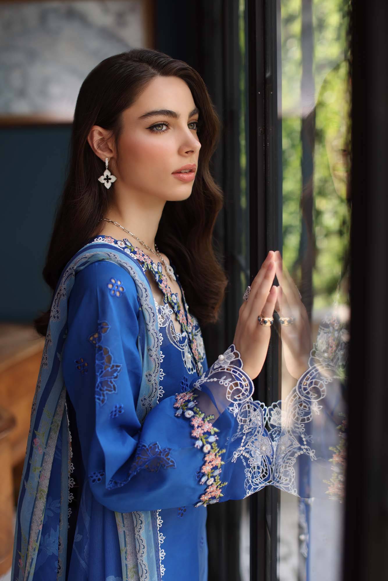Noor by Saadia Asad | Eid Luxury Schiffli Laserkari 25 | D4- Ink Blue by Maria Faisal - Registered Vendor of : Noor by Saadia Asad - type : Ladies Clothes - 100% original wedding dresses