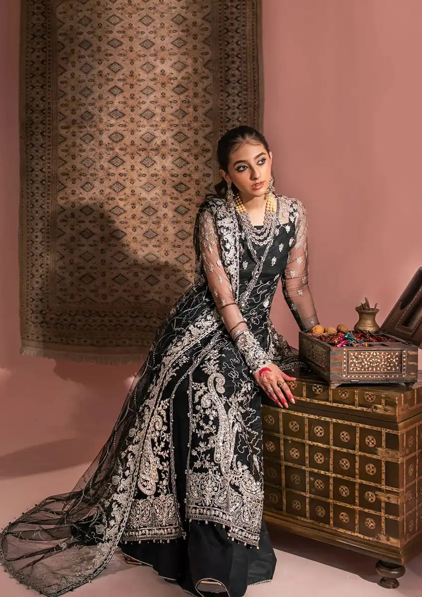 Aik Atelier Wedding Festive 23 LOOK 06 – Black Designer Dress with intricate embroidery and embellishments. Shop wedding dresses at Maria Faisal.