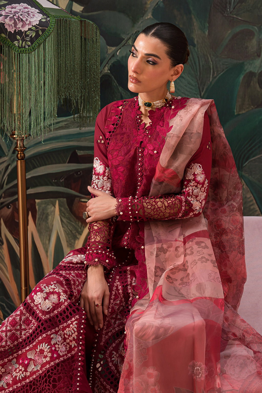 Afrozeh | The Painted Garden Lawn 24 | Dahlia Dusk - Designer Dress with Intricate embroidery and embellishments. Shop elegent wedding dress at Maria Faisal.