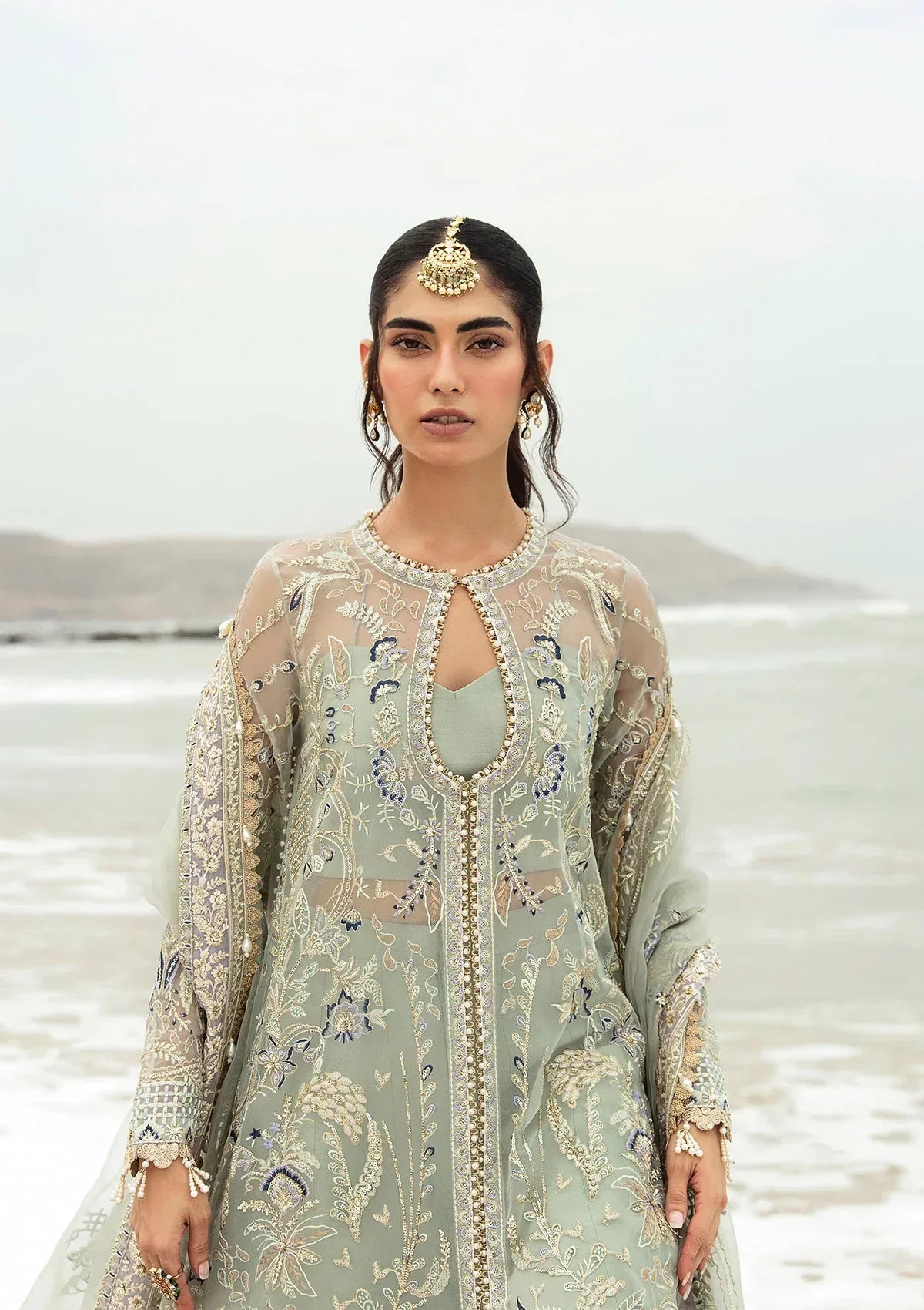 Afrozeh Dastangoi Wedding Formal'24 SHANZAY - Sea Green Pakistani Dress with intricate embroidery and embellishments. Shop elegant Asian dresses at Maria Faisal.