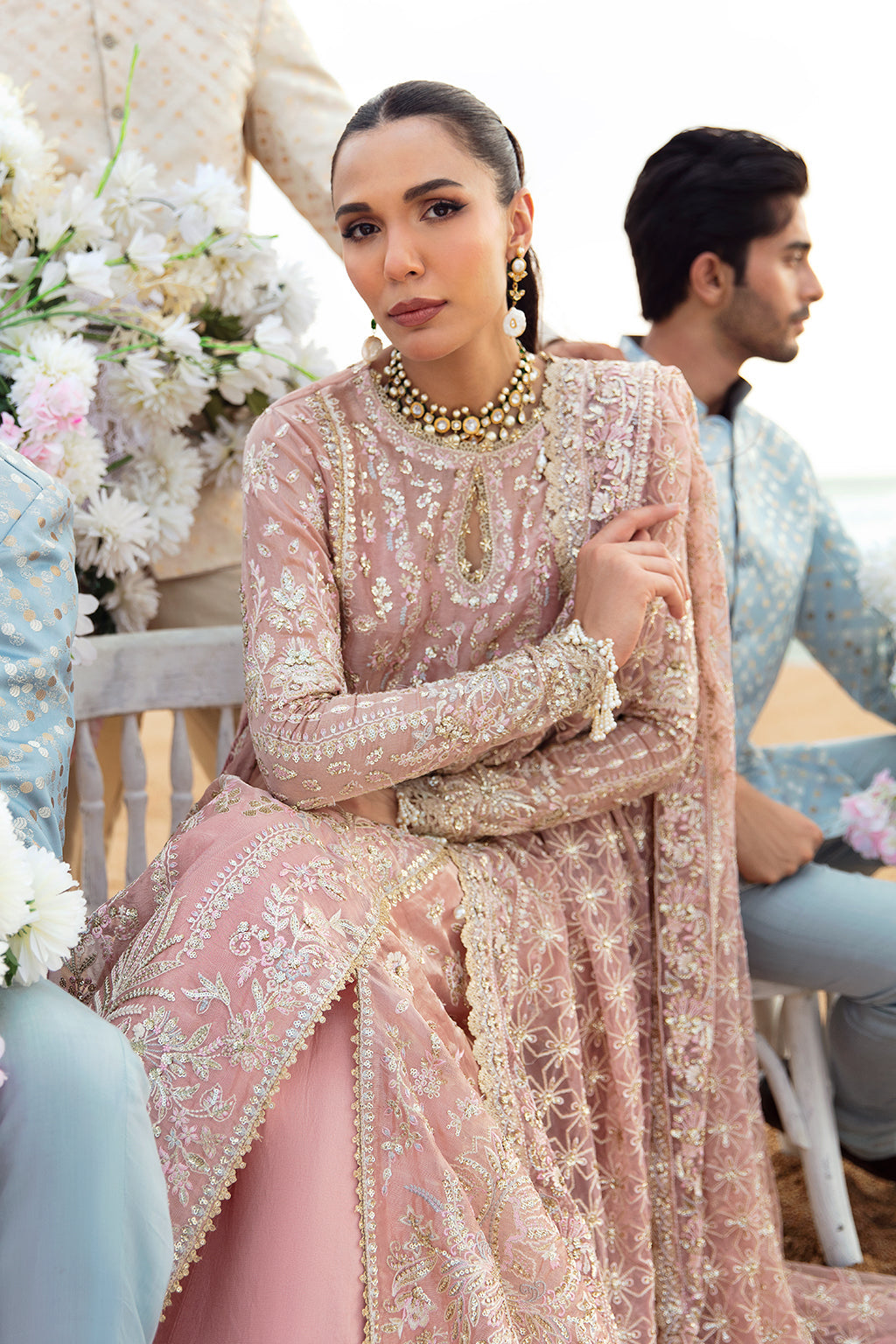 Afrozeh Dastangoi Wedding Formal'24 SHAZMA - Pink Pakistani Dress with intricate embroidery and embellishments. Shop elegant Asian dresses at Maria Faisal.