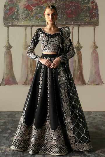 Afrozeh Divani Silk Edit 24 Husnara – Black Pakistani Dress with intricate embroidery and embellishments. Shop elegant Asian dresses at Maria Faisal.