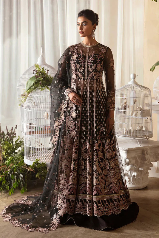 Afrozeh La Fuchsia 24 Kaya – Black Pakistani Dress with intricate embroidery and embellishments. Shop elegant Asian dresses at Maria Faisal.