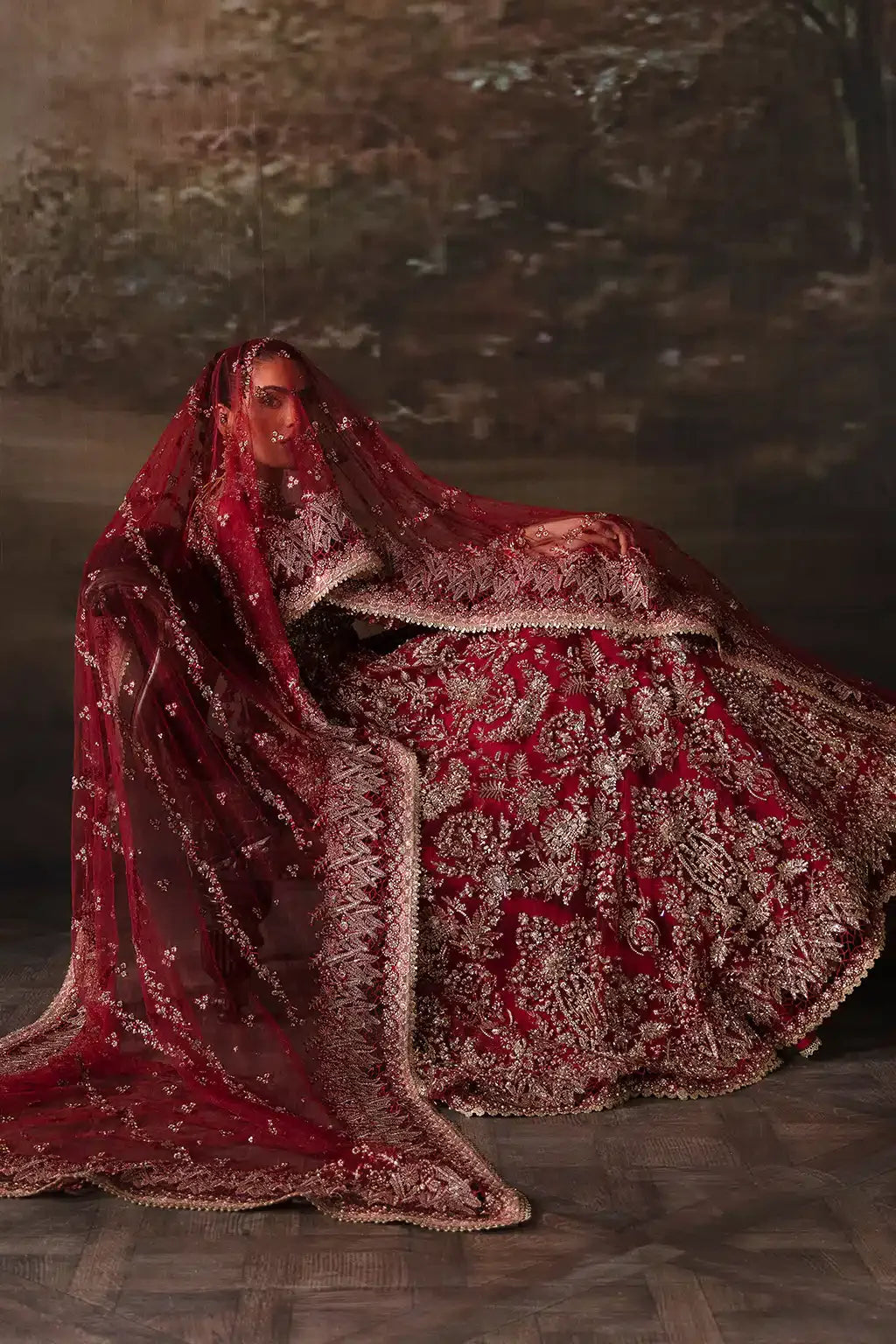 Afrozeh The Brides Edit 23 Adelaide – Brick Red Pakistani Bridal Dress with intricate embroidery and embellishments. Shop elegant Asian dresses at Maria Faisal.