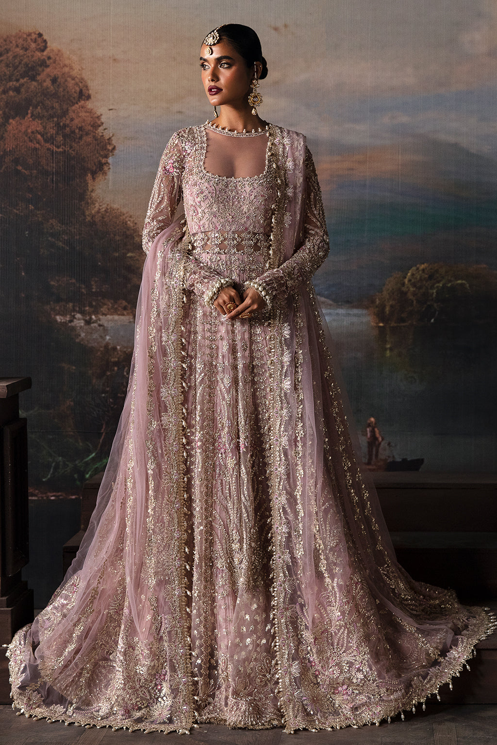 Afrozeh The Brides Edit 23 Isabella – Lilac Pakistani Bridal Dress with intricate embroidery and embellishments. Shop elegant Asian dresses at Maria Faisal.