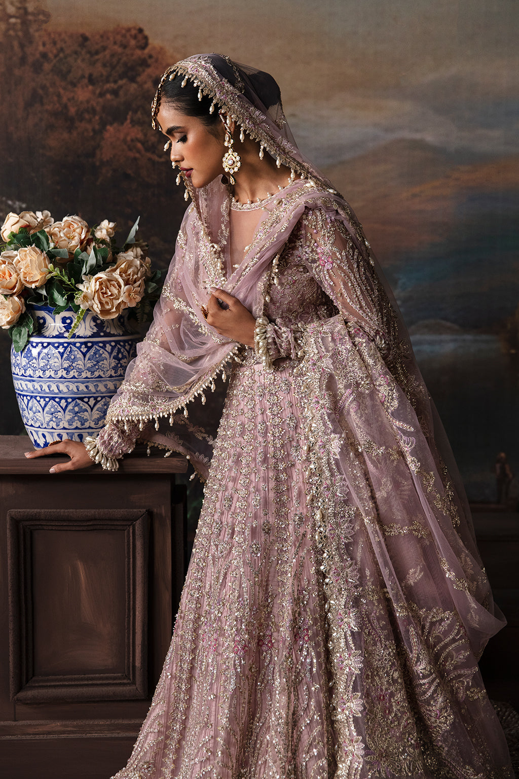 Afrozeh The Brides Edit 23 Isabella – Lilac Pakistani Bridal Dress with intricate embroidery and embellishments. Shop elegant Asian dresses at Maria Faisal.