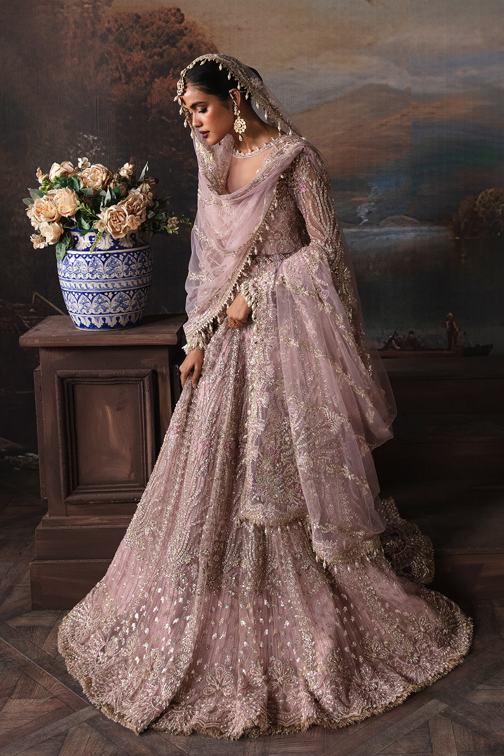 Afrozeh The Brides Edit 23 Isabella – Lilac Pakistani Bridal Dress with intricate embroidery and embellishments. Shop elegant Asian dresses at Maria Faisal.