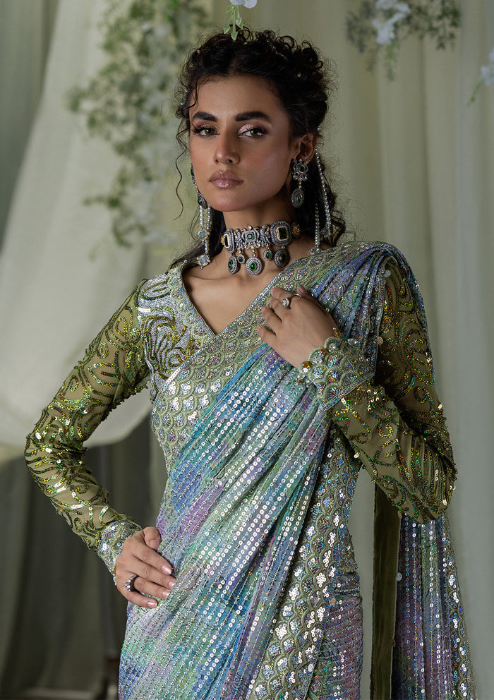 Aik Atelier | Sari Edit 2024 | SARI EDIT '24 VOL. 1 - LOOK 06 - Designer Dress with Intricate embroidery and embellishments. Shop elegent wedding dress at Maria Faisal.