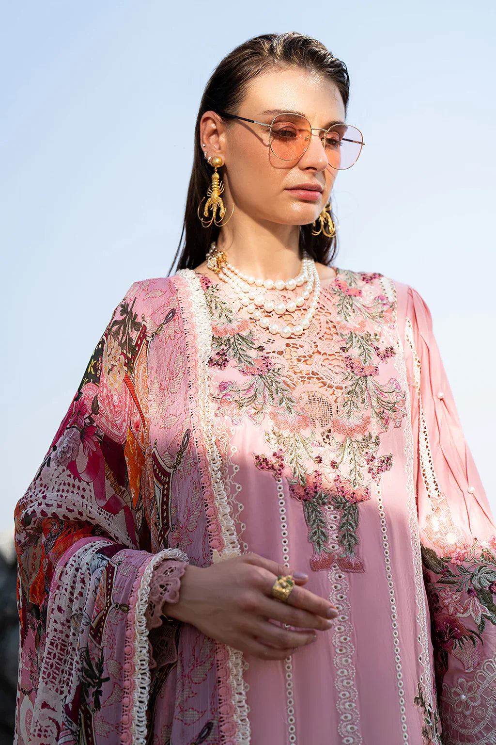 AJR Couture | Alif Signature Luxury Lawn 24 | Rosy - Pakistani Designer Dress - Maria Faisal