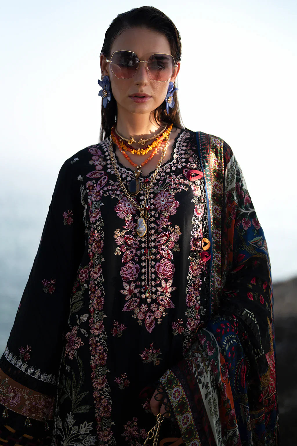 AJR Couture | Alif Signature Luxury Lawn 24 | Noir - Pakistani Designer Dress - Maria Faisal