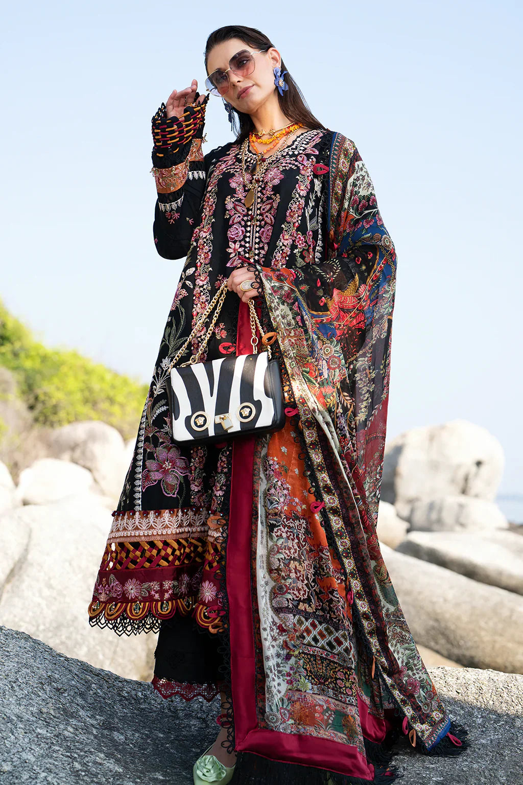 AJR Couture | Alif Signature Luxury Lawn 24 | Noir - Pakistani Designer Dress - Maria Faisal