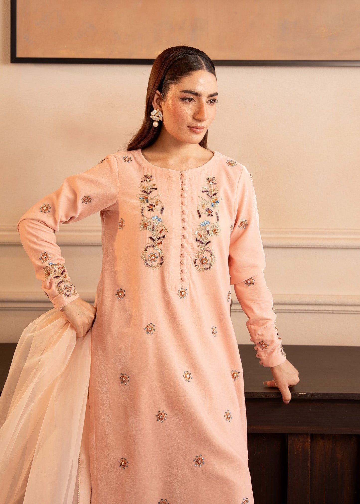 Fozia Khalid | The Velvet Rise 25 | BLOOM - Formal Dress - available at Maria Faisal in UK and USA.