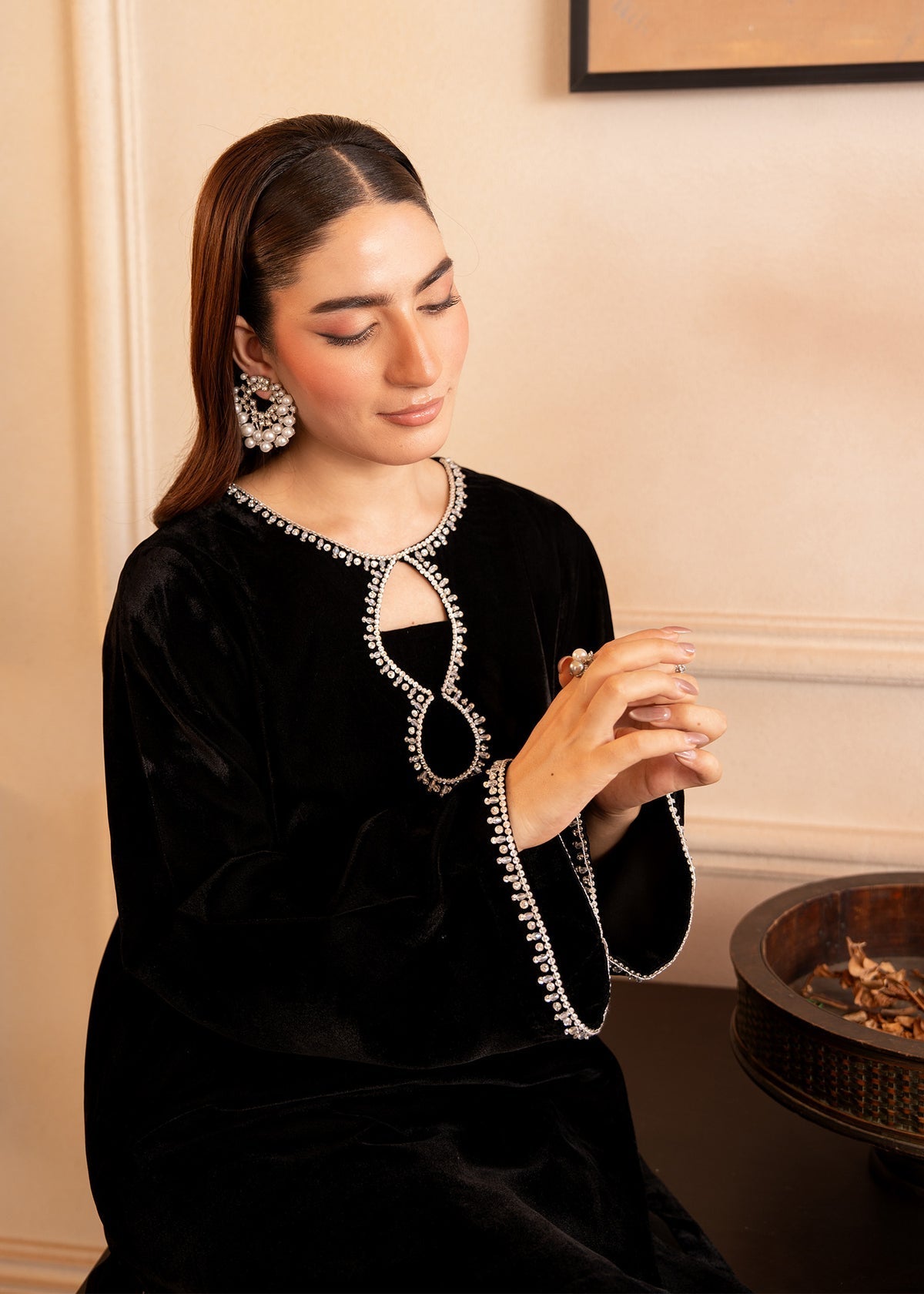 Fozia Khalid | The Velvet Rise 25 | NOIR GLEAM - Formal Dress - available at Maria Faisal in UK and USA.