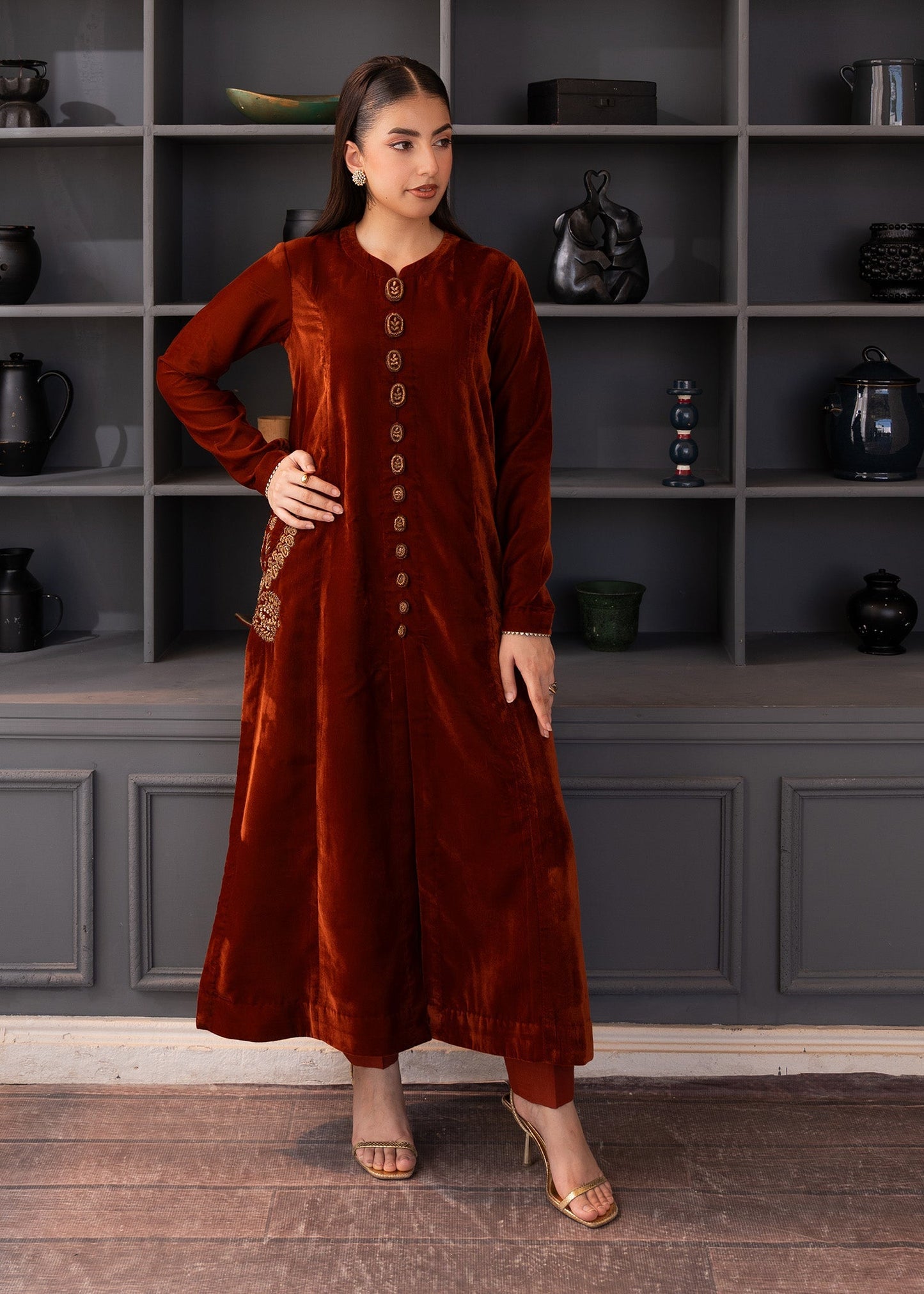 Fozia Khalid | The Velvet Rise 25 | MOCHA LUXE - Formal Dress - available at Maria Faisal in UK and USA.