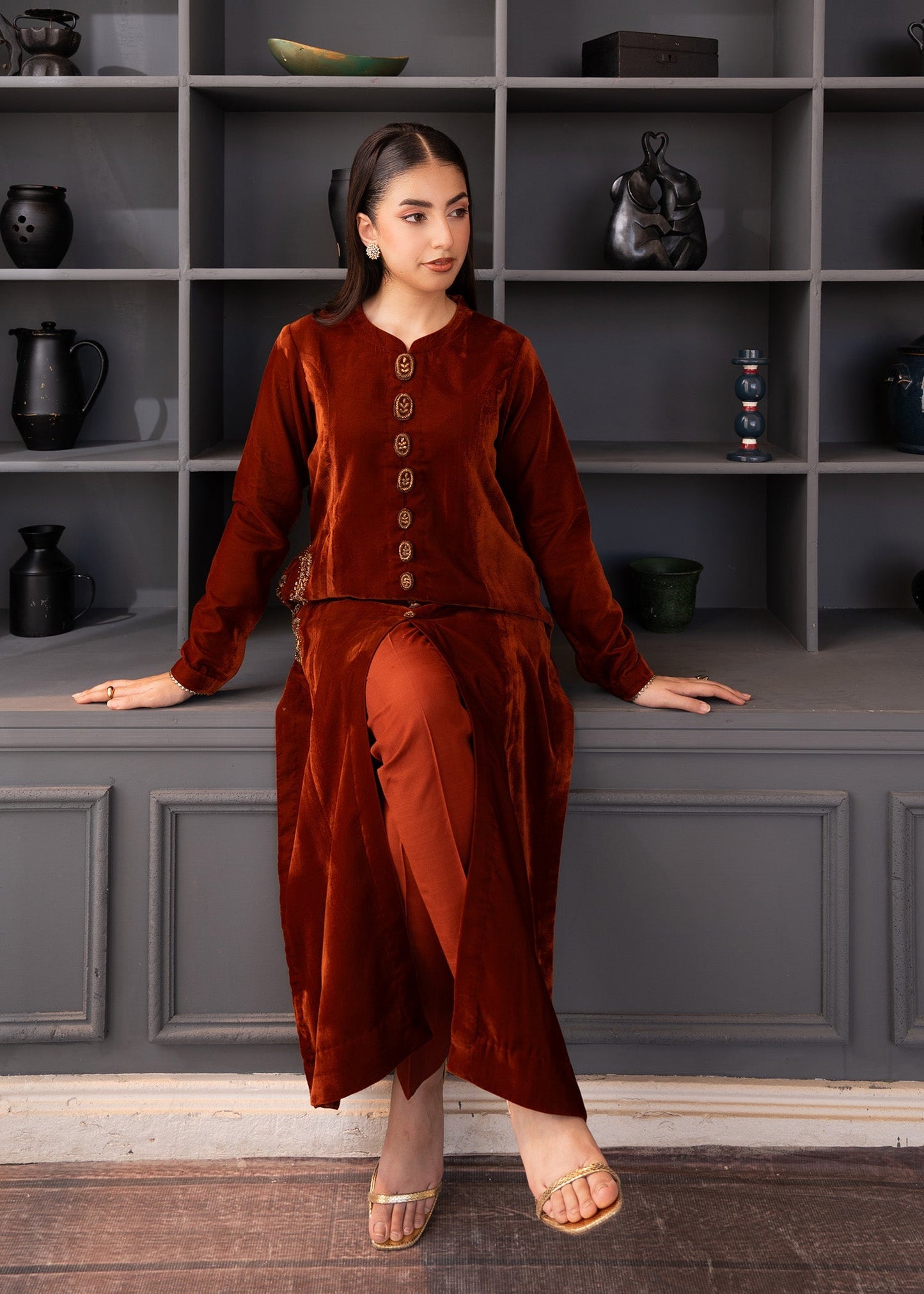Fozia Khalid | The Velvet Rise 25 | MOCHA LUXE - Formal Dress - available at Maria Faisal in UK and USA.