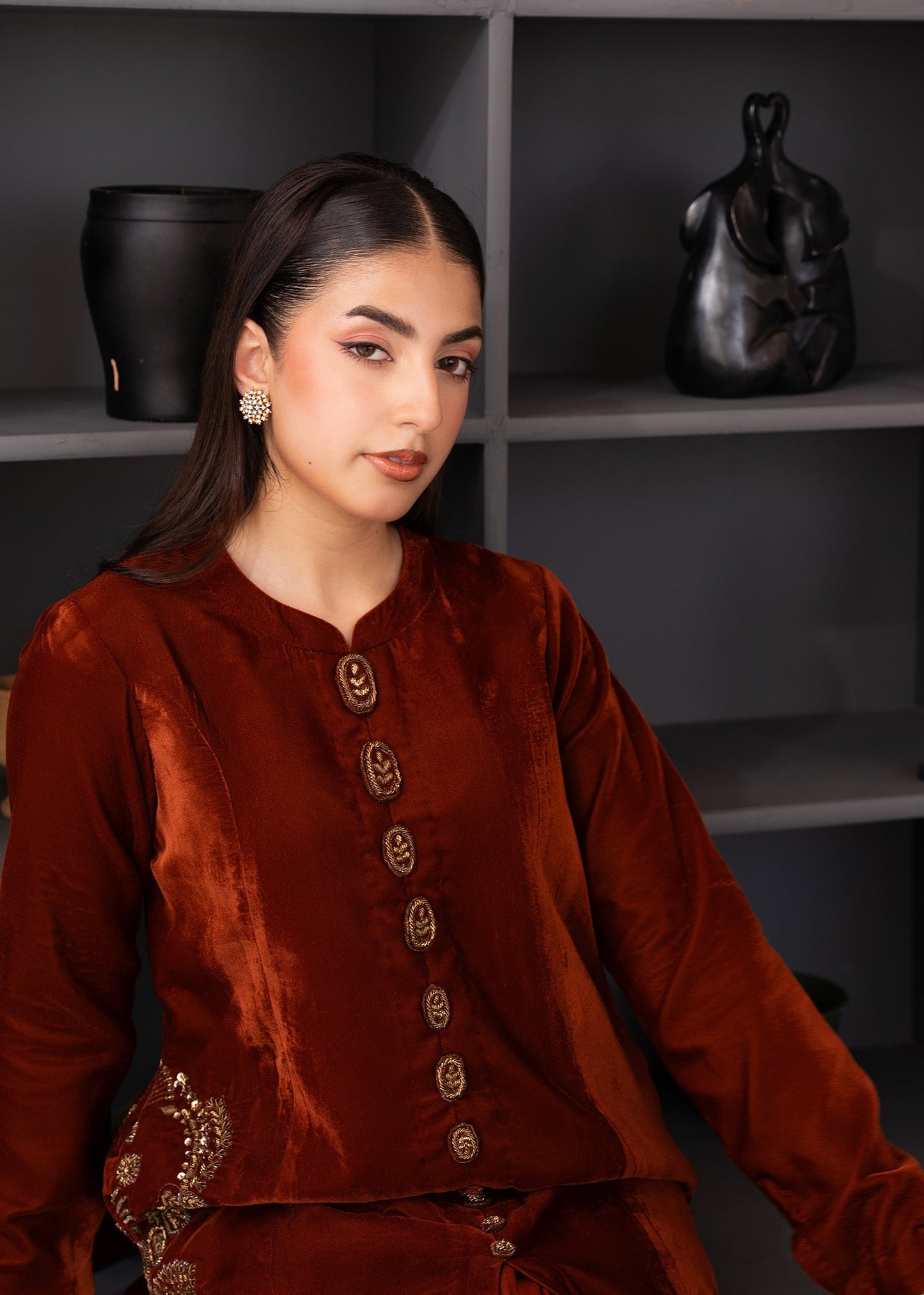 Fozia Khalid | The Velvet Rise 25 | MOCHA LUXE - Formal Dress - available at Maria Faisal in UK and USA.