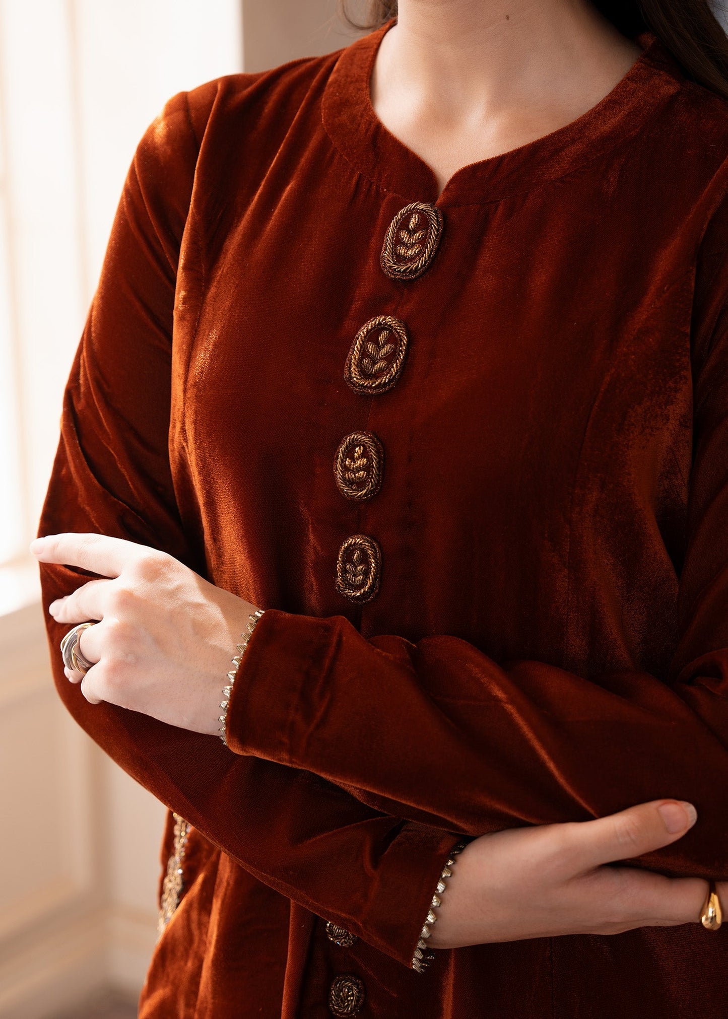 Fozia Khalid | The Velvet Rise 25 | MOCHA LUXE - Formal Dress - available at Maria Faisal in UK and USA.