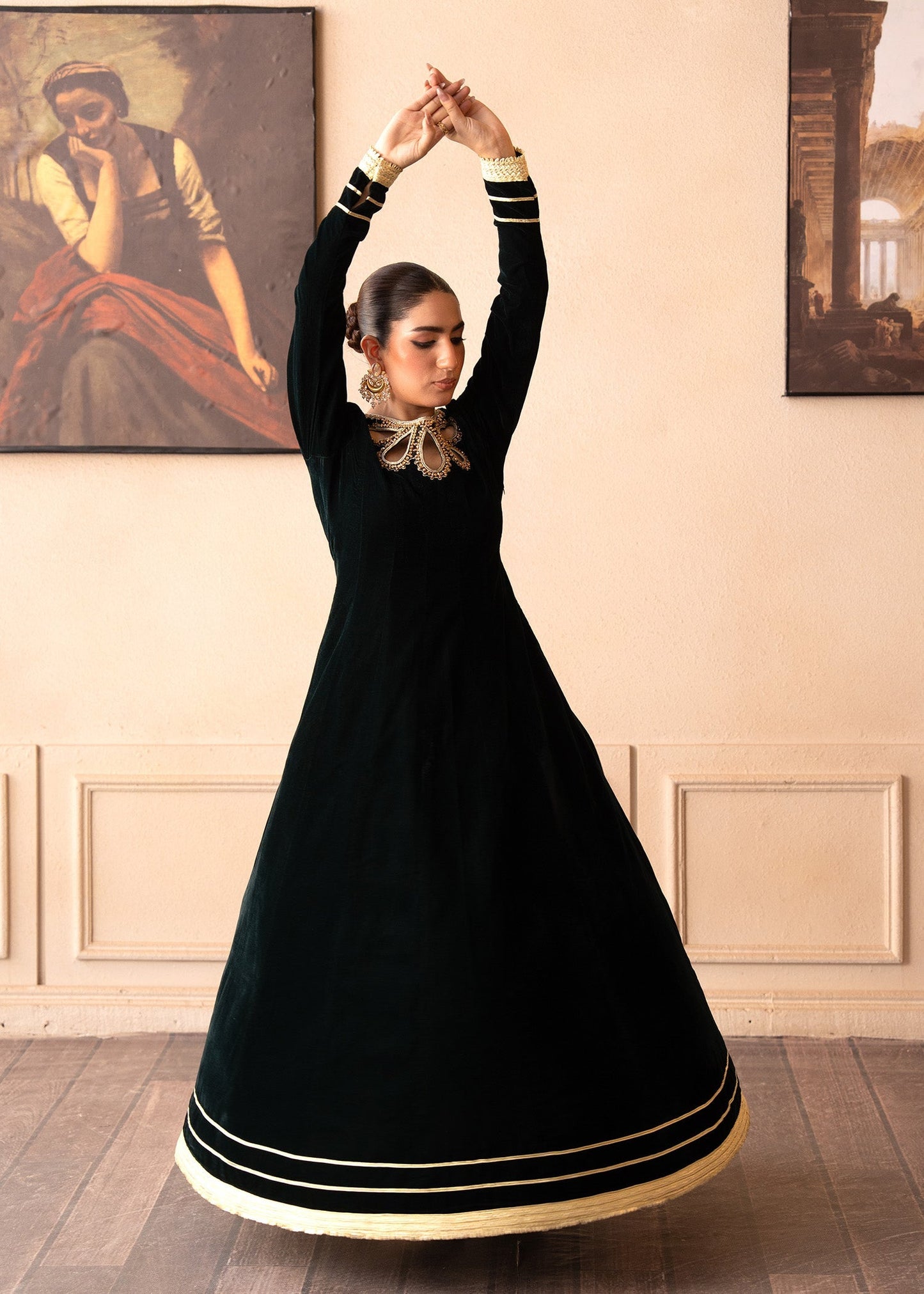 Fozia Khalid | The Velvet Rise 25 | EMERALD VEIL - Formal Dress - available at Maria Faisal in UK and USA.