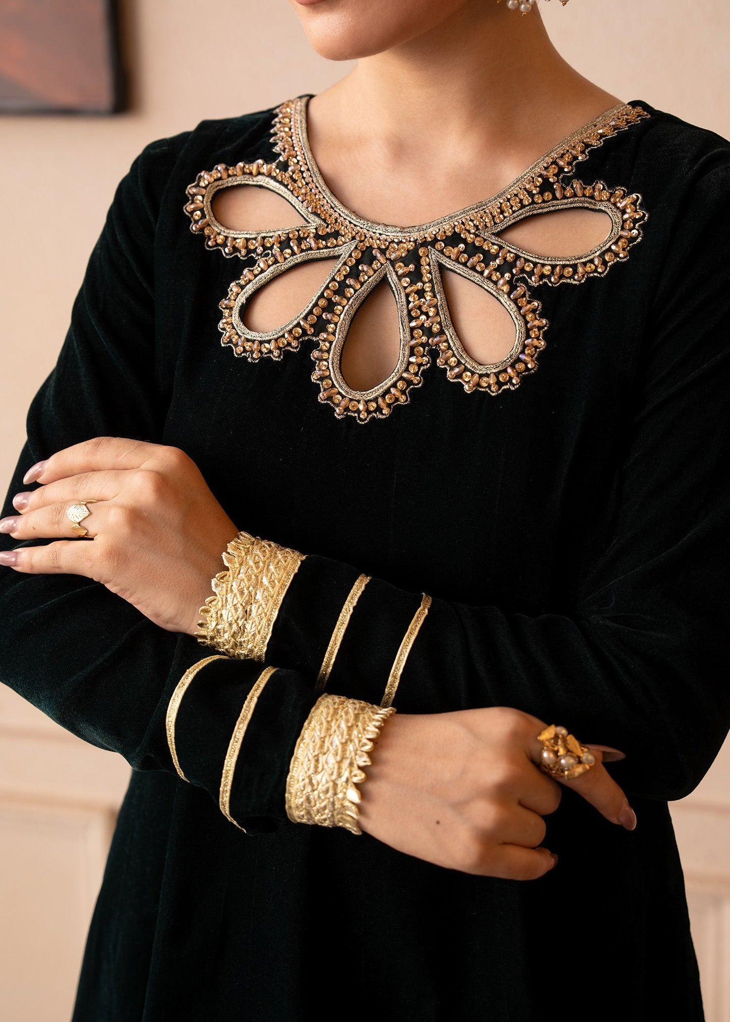 Fozia Khalid | The Velvet Rise 25 | EMERALD VEIL - Formal Dress - available at Maria Faisal in UK and USA.