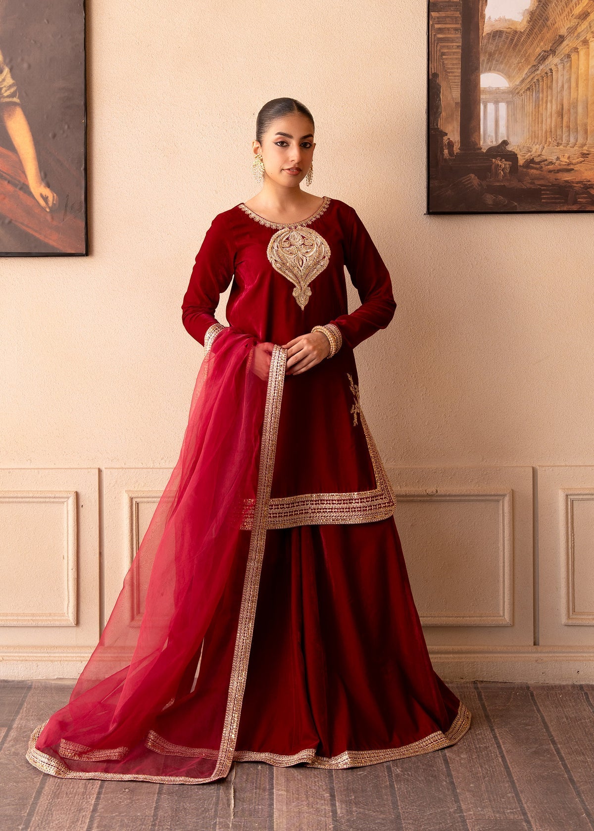 Fozia Khalid | The Velvet Rise 25 | ROSE EMBER - Formal Dress - available at Maria Faisal in UK and USA.