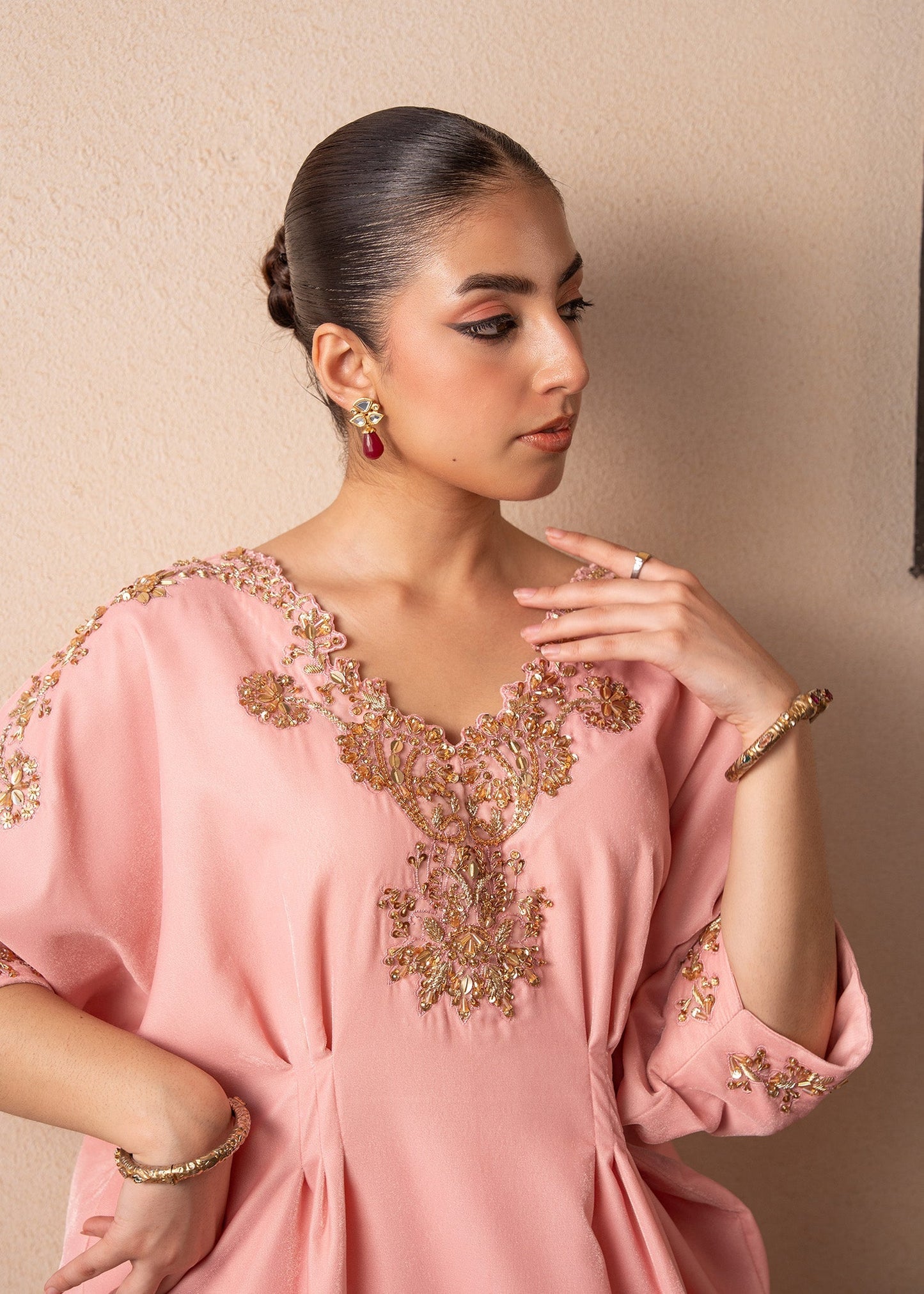 Fozia Khalid | The Velvet Rise 25 | BLUSH AURA - Formal Dress - available at Maria Faisal in UK and USA.