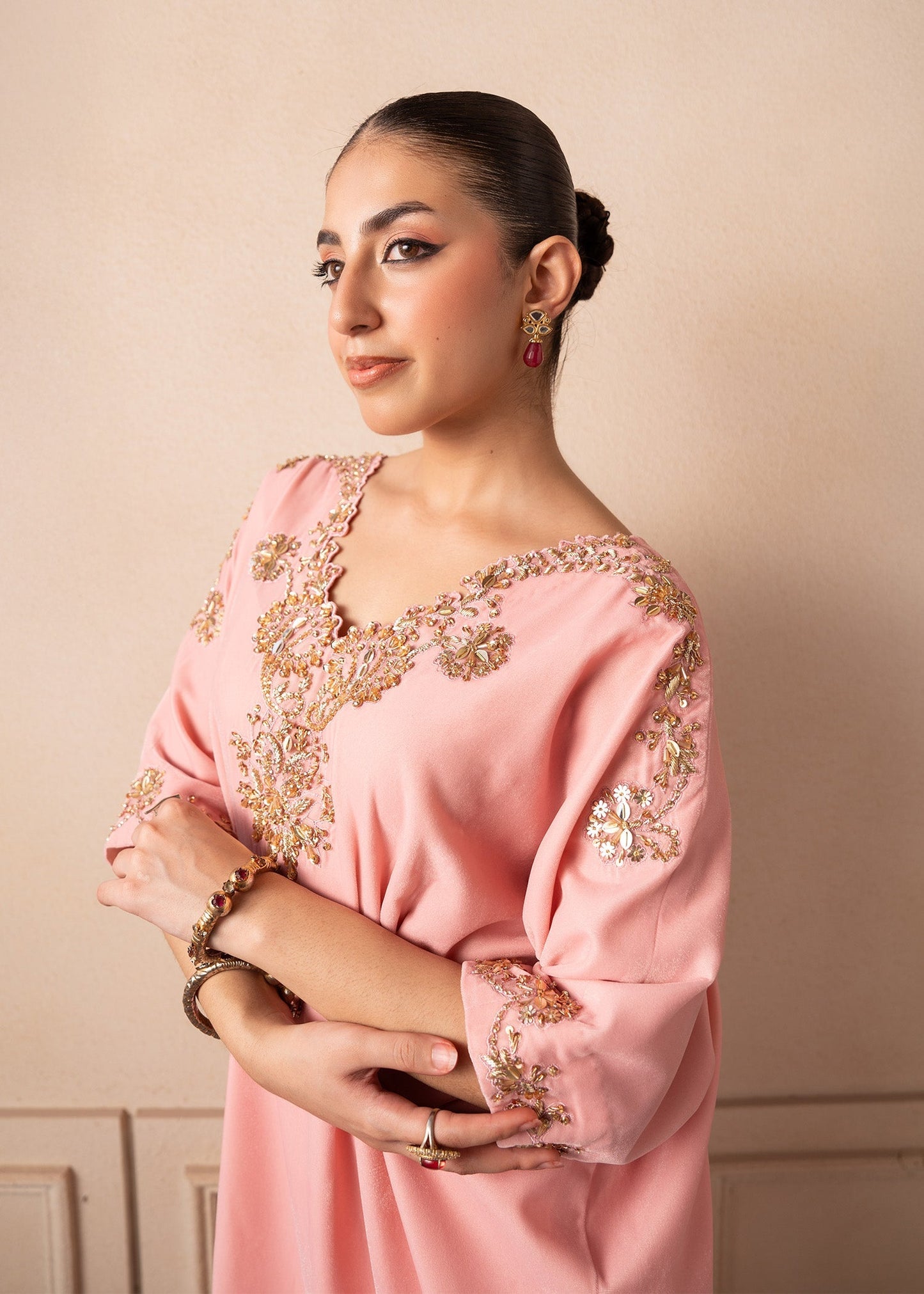 Fozia Khalid | The Velvet Rise 25 | BLUSH AURA - Formal Dress - available at Maria Faisal in UK and USA.