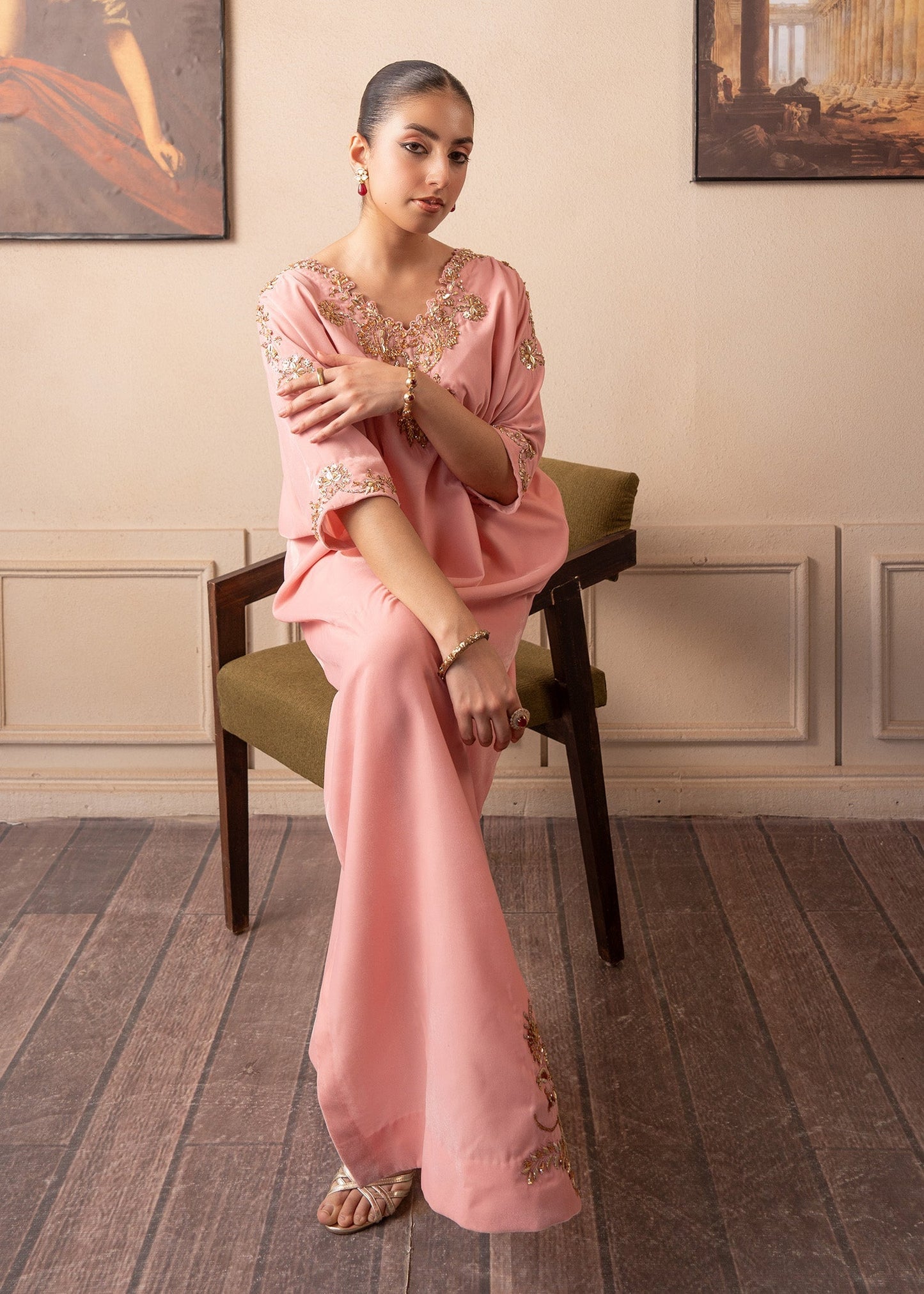 Fozia Khalid | The Velvet Rise 25 | BLUSH AURA - Formal Dress - available at Maria Faisal in UK and USA.